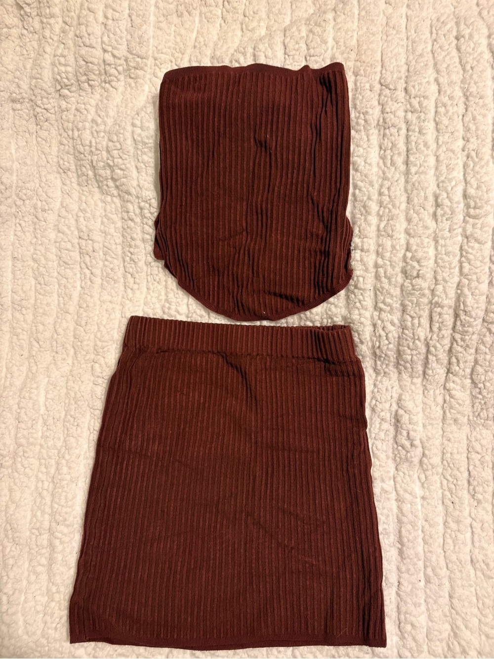 Source Unknown Strapless Ribbed Two-Piece Dress Set - Chocolate Brown